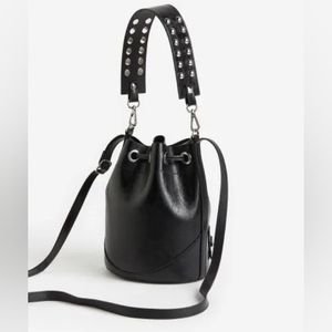 H&M STUDDED BLACK FAUX LEATHER BUCKET BOHO ROCK PUNK BAG PURSE CLUTCH CROSSBODY